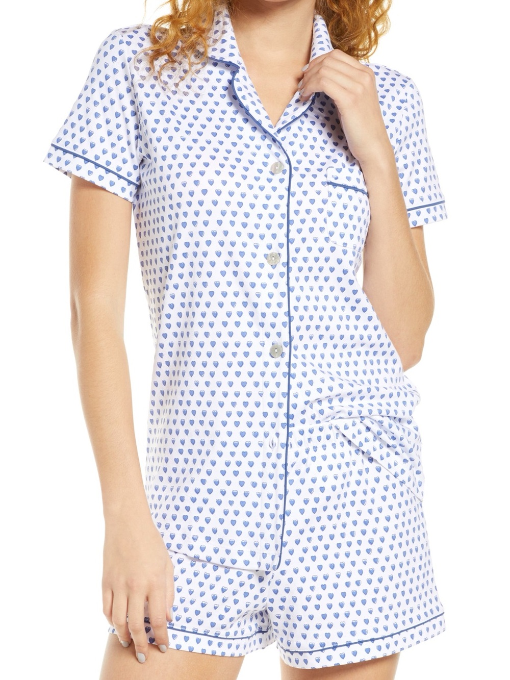Roller Rabbit Blue Heart-Print Short Pajama Set